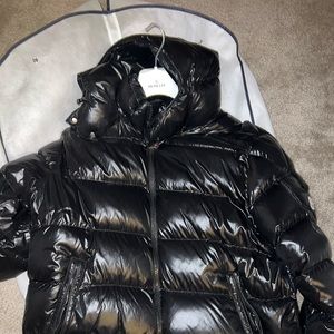 Black patent Moncler coat . size 7